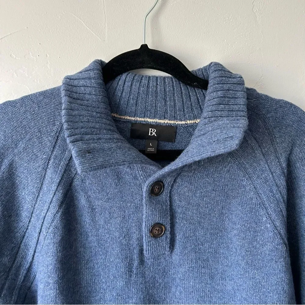 Banana Republic Pierro Wool Henley Sweater Light Blue Heather Large Classic